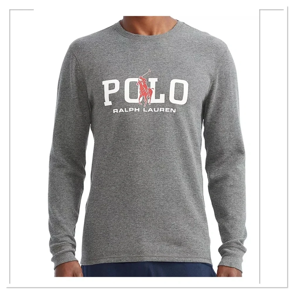 POLO RALPH LAUREN Heather Logo Print Waffle Knit Men’s Sleep Shirt Sz L